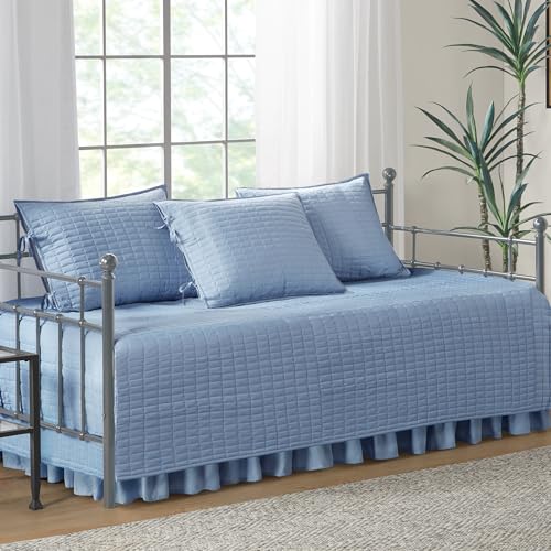 Comfort Spaces Daybed Cover- Luxe Double Sided -Quilting, All Season Cozy Bedding with Bedskirt, Matching Shams, 75'x39' Blue 5 Piece - Image 1