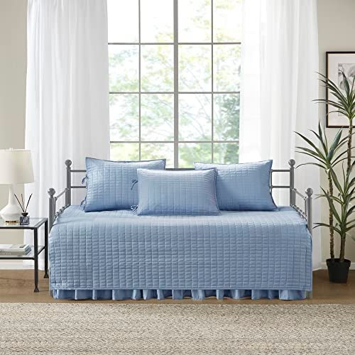 Comfort Spaces Daybed Cover- Luxe Double Sided -Quilting, All Season Cozy Bedding with Bedskirt, Matching Shams, 75'x39' Blue 5 Piece - Image 3
