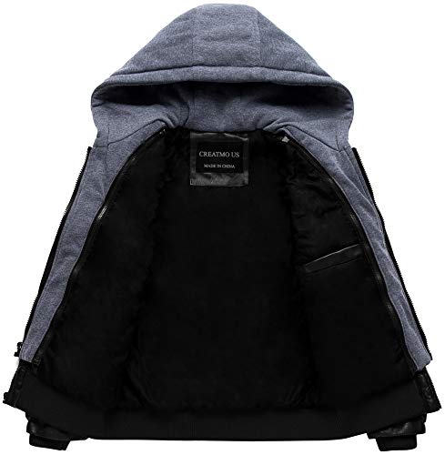 CREATMO US Men Leather Jacket with Hood Spring Motorcycle Jacket bomber jacket Black S - Image 3