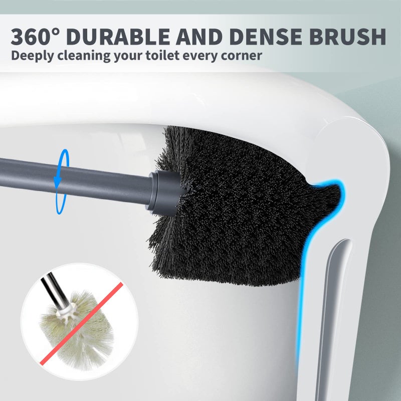 uptronic Toilet Brush and Holder 2 Pack, Toilet Bowl Brush with Extra Long Handle, Toilet Scrubber and Covered Holder, Toilet Brushes for Bathroom-Space Saving, Covered Brush, Durable, Deep Cleaning(Grey) - Image 2