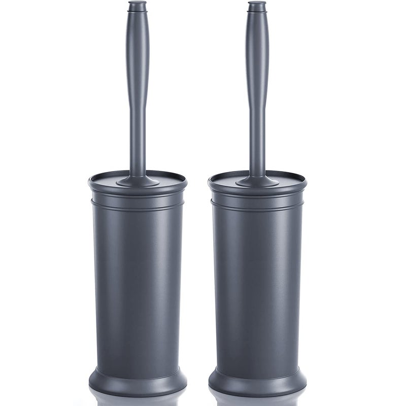 uptronic Toilet Brush and Holder 2 Pack, Toilet Bowl Brush with Extra Long Handle, Toilet Scrubber and Covered Holder, Toilet Brushes for Bathroom-Space Saving, Covered Brush, Durable, Deep Cleaning(Grey) - Image 1