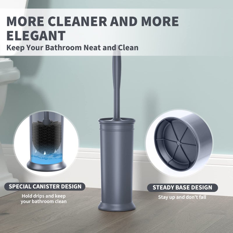uptronic Toilet Brush and Holder 2 Pack, Toilet Bowl Brush with Extra Long Handle, Toilet Scrubber and Covered Holder, Toilet Brushes for Bathroom-Space Saving, Covered Brush, Durable, Deep Cleaning(Grey) - Image 4