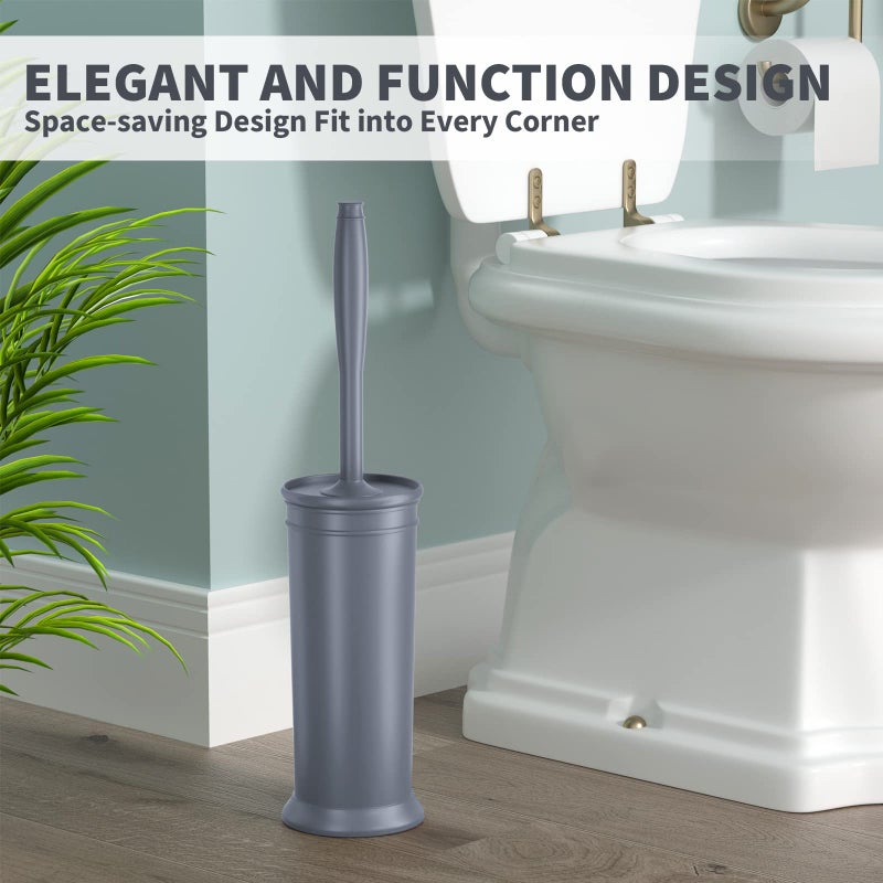 uptronic Toilet Brush and Holder 2 Pack, Toilet Bowl Brush with Extra Long Handle, Toilet Scrubber and Covered Holder, Toilet Brushes for Bathroom-Space Saving, Covered Brush, Durable, Deep Cleaning(Grey) - Image 5