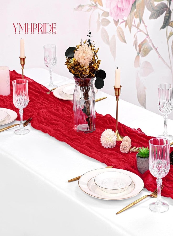 YMHPRIDE 16 Pack Red Cheesecloth Table Runner 120 Inch 10FT Spring Boho Rustic Sheer Gauze Cheese Cloth Table Runner for Wedding Baby Shower Birthday Party Table Decor - Image 5