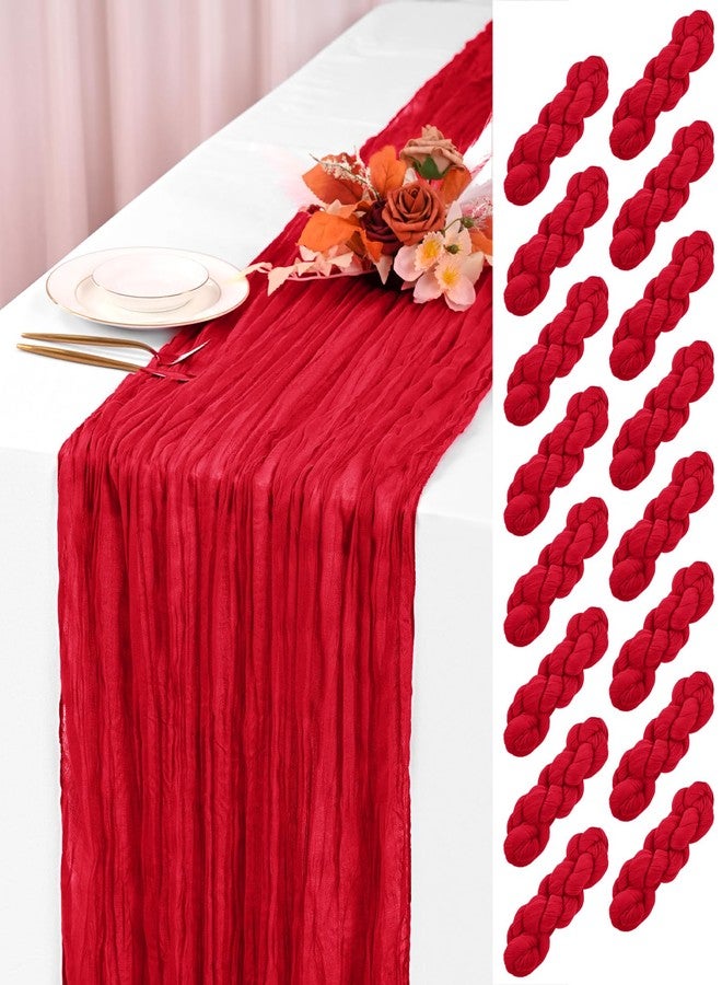 YMHPRIDE 16 Pack Red Cheesecloth Table Runner 120 Inch 10FT Spring Boho Rustic Sheer Gauze Cheese Cloth Table Runner for Wedding Baby Shower Birthday Party Table Decor - Image 1