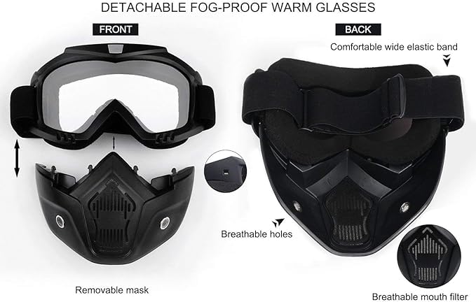 Riveira Motorcycle Goggles Dust Protection Glasses Motorcycle Goggles with Removable Goggles Motorcycle Goggles Removable Face Mask Harley Style Helmet Fogproof Windproof Riding Sunglasses Cycling - Image 5
