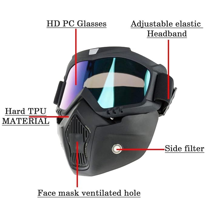 Riveira Motorcycle Goggles Dust Protection Glasses Motorcycle Goggles with Removable Goggles Motorcycle Goggles Removable Face Mask Harley Style Helmet Fogproof Windproof Riding Sunglasses Cycling - Image 4
