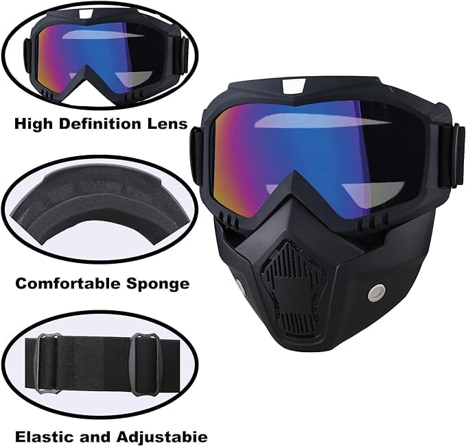 Riveira Motorcycle Goggles Dust Protection Glasses Motorcycle Goggles with Removable Goggles Motorcycle Goggles Removable Face Mask Harley Style Helmet Fogproof Windproof Riding Sunglasses Cycling - Image 2