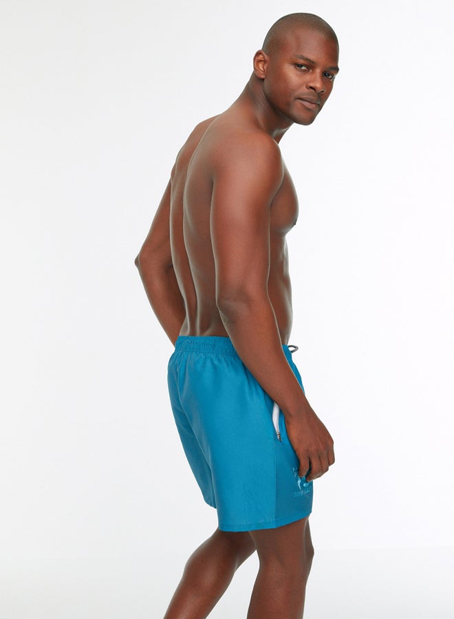 Trendyol Man Blue Printed Standard Size Swimsuit Swim Shorts - Image 4