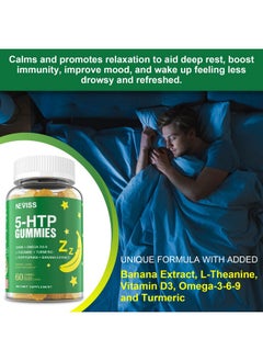 NEVISS 1Pack 5-HTP GABA Sleep Supplement Gummies - Melatonin Free Extra Strength 900mg Complex for Health Rest Cycle, Banana Extract, L-Theanine, L-Tryptophan, Omega-3-6-9 for Natural Zzz, Brain Relax, Vegan  - Image 5