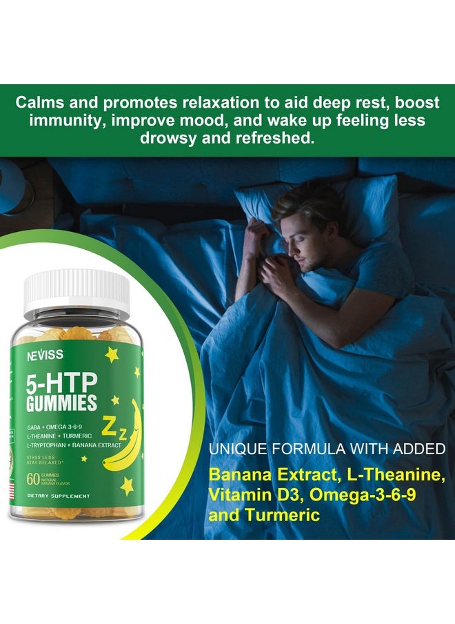 NEVISS - 1Pack 5-HTP GABA Sleep Supplement Gummies - Melatonin Free Extra Strength 900mg Complex for Health Rest Cycle, Banana Extract, L-Theanine, L-Tryptophan, Omega-3-6-9 for Natural Zzz, Brain Relax, Vegan - Image 1