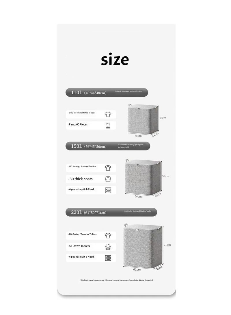 2-Pack Fabric Wardrobe Organizer with Zipper and Handle, Foldable Wardrobe Storage Basket, Stackable Wardrobe Clothes Organizer, Cube Storage Box for Bedroom Wardrobe to Store Sundries Such as Clothes, T-shirts, Jeans, Sweaters, Toys and Books (110L)  - Image 2