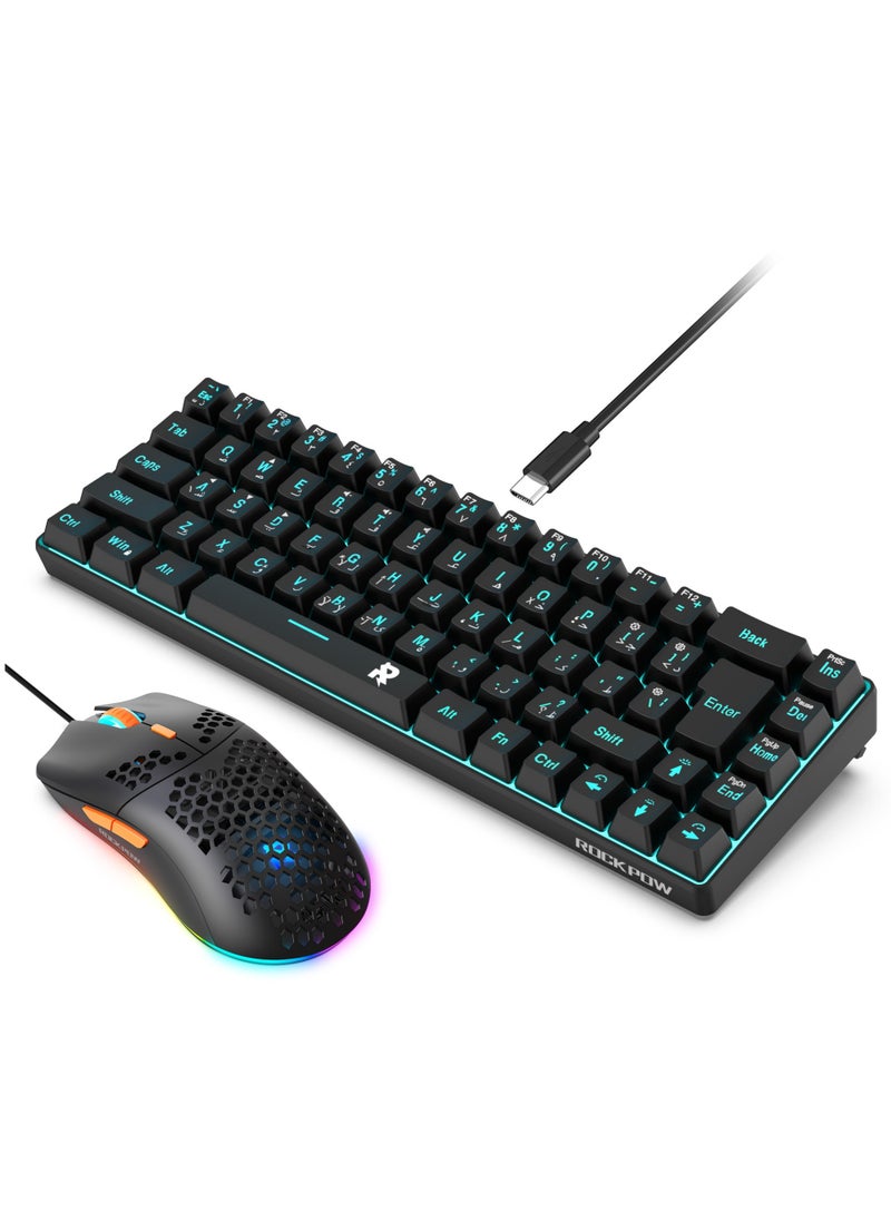 Rock Pow - 60% Wired Gaming Keyboard Mouse Combo RGB Gaming Mice Ergonomic Ultralight 8000DPI Optical Sensor 68 Keys RGB Backlit Gaming Keyboard Ultra-Compact Mini Waterproof Keyboard for PC Computer Gamer - Image 1