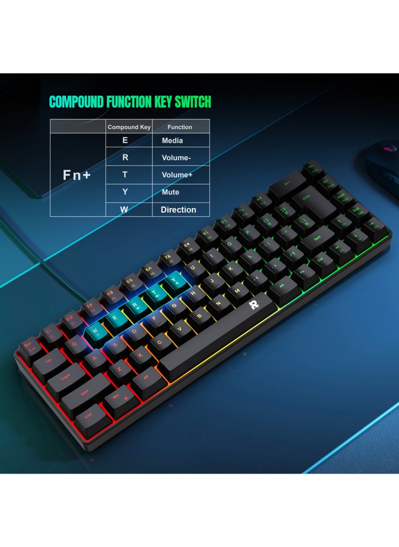 Rock Pow - 60% Wired Gaming Keyboard Mouse Combo RGB Gaming Mice Ergonomic Ultralight 8000DPI Optical Sensor 68 Keys RGB Backlit Gaming Keyboard Ultra-Compact Mini Waterproof Keyboard for PC Computer Gamer - Image 1