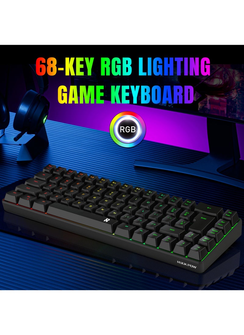 Rock Pow - 60% Wired Gaming Keyboard Mouse Combo RGB Gaming Mice Ergonomic Ultralight 8000DPI Optical Sensor 68 Keys RGB Backlit Gaming Keyboard Ultra-Compact Mini Waterproof Keyboard for PC Computer Gamer - Image 1