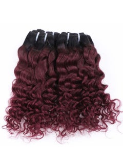 FASHION LINE 4 Bundles Deep Wave Short Bob Style Ombre 1B/99J Virgin Human Hair Bundles 50g Two Tone Burgundy Red Brazilian Hair Weave 14”  - Image 2