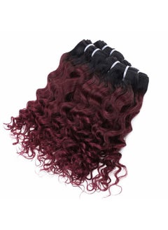 FASHION LINE 4 Bundles Deep Wave Short Bob Style Ombre 1B/99J Virgin Human Hair Bundles 50g Two Tone Burgundy Red Brazilian Hair Weave 14”  - Image 3