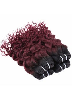 FASHION LINE 4 Bundles Deep Wave Short Bob Style Ombre 1B/99J Virgin Human Hair Bundles 50g Two Tone Burgundy Red Brazilian Hair Weave 14”  - Image 4