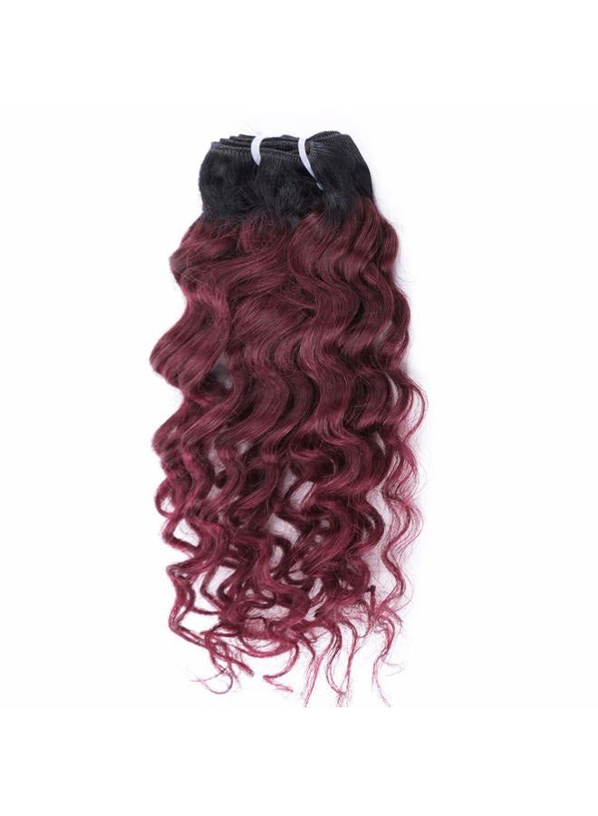 4 Bundles Deep Wave Short Bob Style Ombre 1B/99J Virgin Human Hair Bundles 50g Two Tone Burgundy Red Brazilian Hair Weave 14”