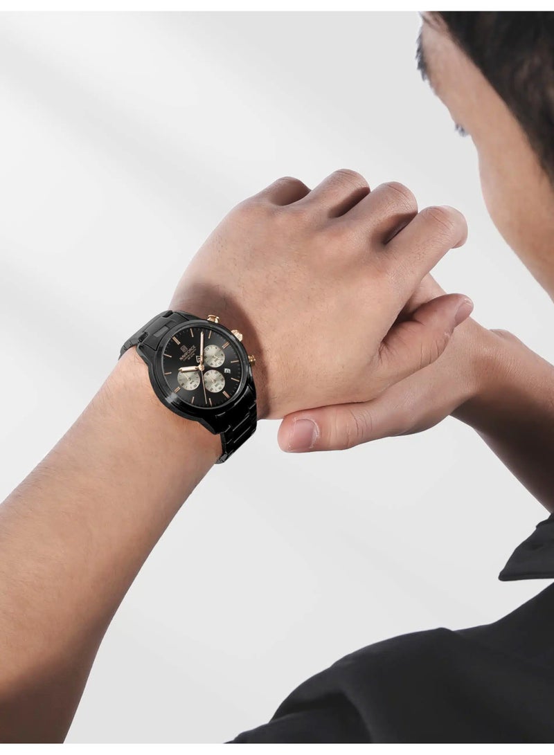 نافيفورس ساعة نافيفورس NF-8076 رجالي كرونوغراف – مينا أسود مع سوار أسود ستانلس ستيل وأزرار روز جولد – 42مم، تاريخ، مقاومة ماء 3ATM - Image 3