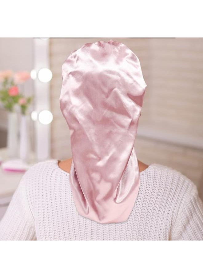 Generic - AWAYTR Long Satin Bonnet for Women - Double Layer Elastic Silk Bonnet for Braids Hair Sleeping Cap with Tie Band (Pink) - Image 1