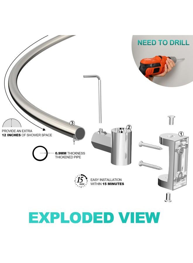 PrettyHome Adjustable Arched Curved Shower Curtain Rod Rustproof Expandable Aluminum Metal Shower Rod 38-72 Inches Telescoping Design Exquisite Customizable for Bathroom,Need To Drill,Brushed Nickel - Image 5