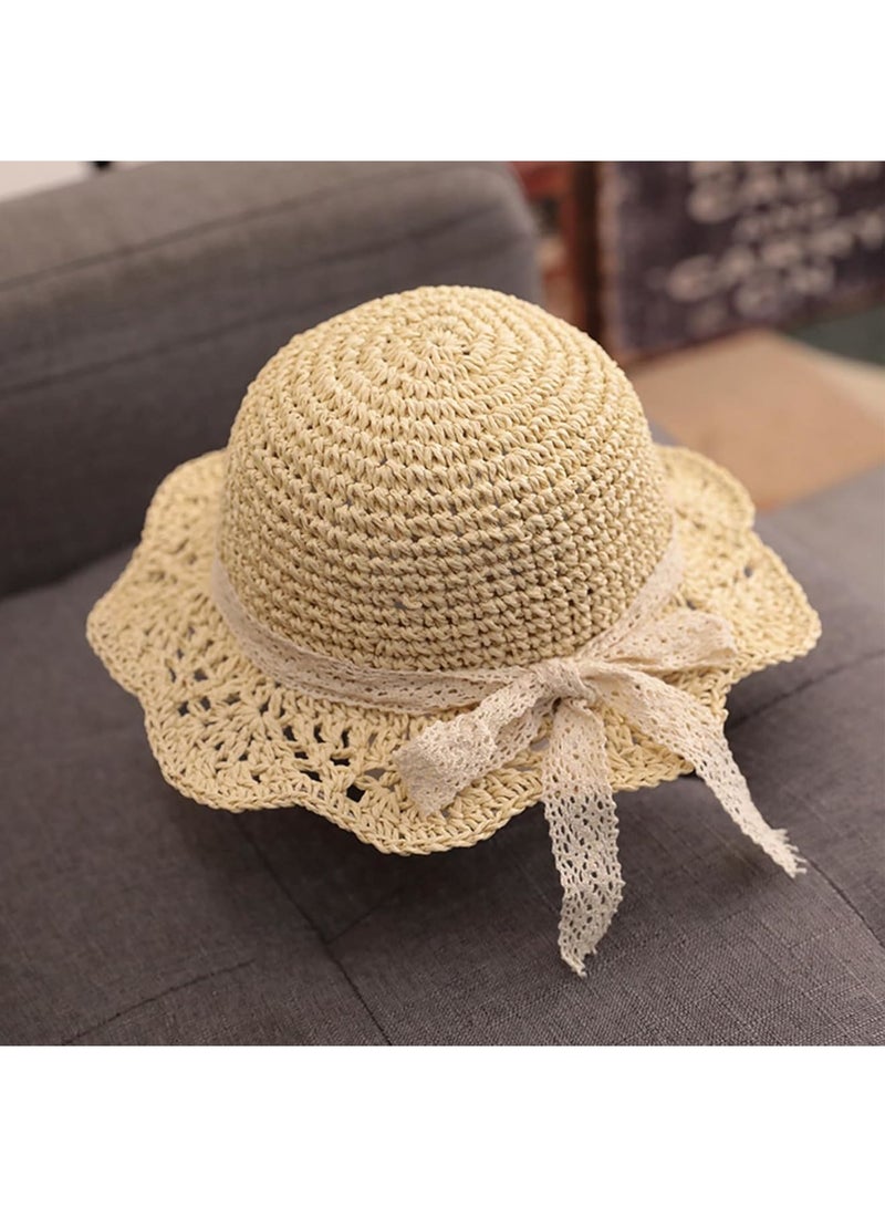 SOLARAE Baby Sun Hat, Baby Straw Hat, Baby Girl Straw Hat, Baby Girl Sun Hat, Toddler Summer Sun Cap with Bow, Baby Beach Hat, Foldable Beach Sun Protection Hats for 2-6 Years, Beige - Image 3