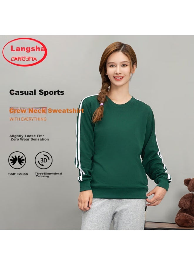 Langsha Women's Sweatshirt Spring  New Round Neck Side Stripe Casual Sports Pullover
