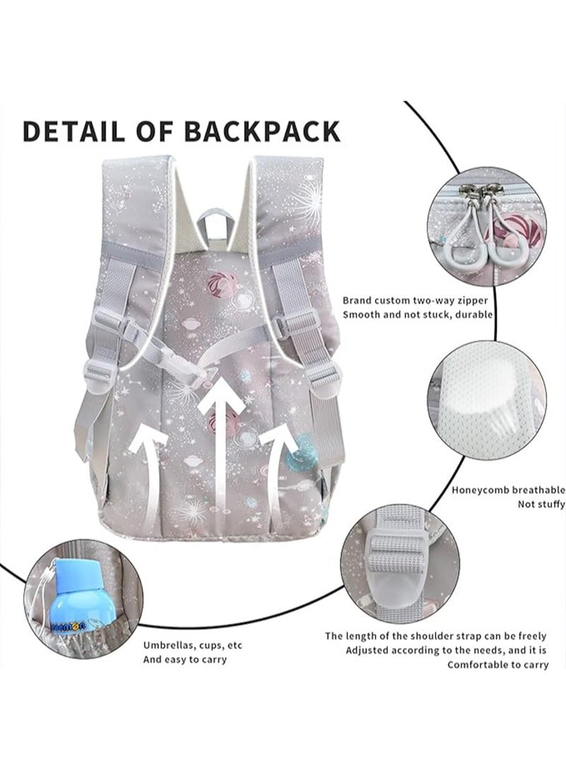 زمبابي حقيبة مدرسية للبنات، شنط مدرسة للأطفال كبيرة وخفيفة الوزن، شنط مدرسية للطلاب بحزام واحد (رمادي) - Image 2