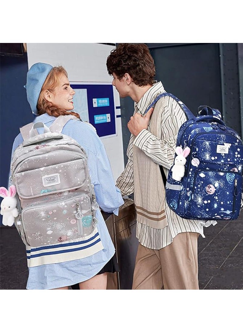 زمبابي حقيبة مدرسية للبنات، شنط مدرسة للأطفال كبيرة وخفيفة الوزن، شنط مدرسية للطلاب بحزام واحد (رمادي) - Image 3