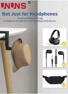UNUNS Headset Headphone Hook Holder Hanger Mount, PC Gaming Headphones Stand with Adjustable & Rotating Arm Clamp, Under Desk Design, Universal Fit, Built in Cable Clip Organizer, Black  - Image 3