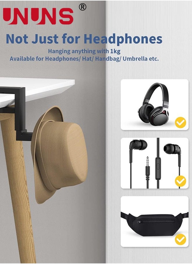 UNUNS - Headset Headphone Hook Holder Hanger Mount, PC Gaming Headphones Stand with Adjustable & Rotating Arm Clamp, Under Desk Design, Universal Fit, Built in Cable Clip Organizer, Black - Image 1