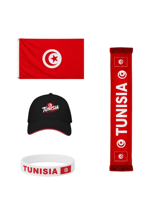 PRINTSHOP4ME Tunisia Sports Combo Pack of 4 | Flag Scarf Cap Wristband | Unisex Wear - Image 1