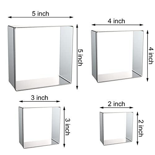 QAAQS Square Cookie Cutter Set Large - 5 Inch, 4 Inch, 3 Inch, 2 Inch - Geometric Frame Plaque Cookie Cutters Shapes Biscuit Molds - Stainless Steel - Image 2