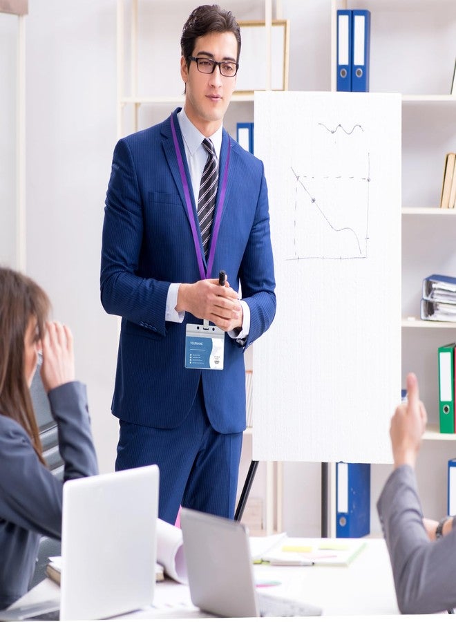 Lecpeting ١٠٠ قطعة من الحبال لبطاقات الهوية و١٠٠ قطعة من حوامل بطاقات الأسماء الشفافة، حبل قابل لإعادة الاستخدام مع مشبك، حامل بطاقة هوية بلاستيكي، بطاقات أسماء للبالغين والأطفال، لوازم مكتبية ومدرسية للأعمال (بنفسجي) - Image 5