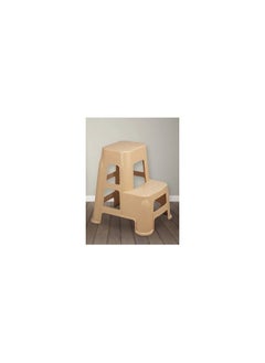 Generic 2 in 1 Portable Multifunctional Plastic Step Stool and Ladder Max Load 125kg | 2 Step Stool with Non-Slip Surface and Base | Portable Plastic Step Stool for Kitchen, Home, Toilet, Bedroom, Office (Beige)  - Image 1