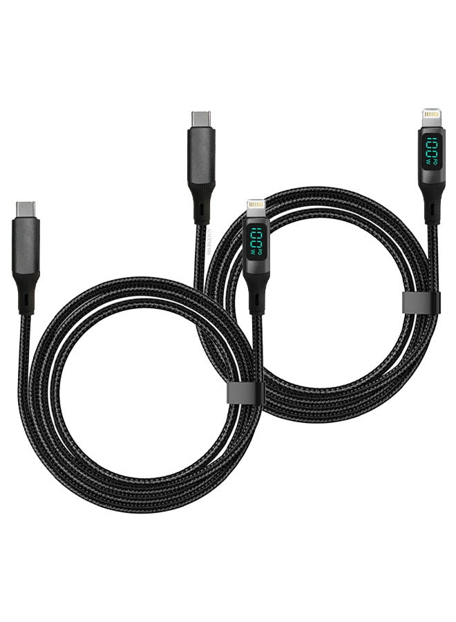 CATANES 2Packs USB-C to Lightning Magnetic Charging Cable with Display (1M) - Smart PD Fast Charge, Real-Time Power Monitoring, Detachable Design - Black - Image 1