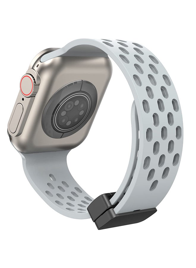 O Ozone Magnetic Buckle Silicone Band For Apple Watch Series 10 | Ultra 2 | 8 Ultra | 9 | 8 | 7 | 6, 49/46/45/44/42mm Soft Silicone Sport Wristband - Grey - Image 1