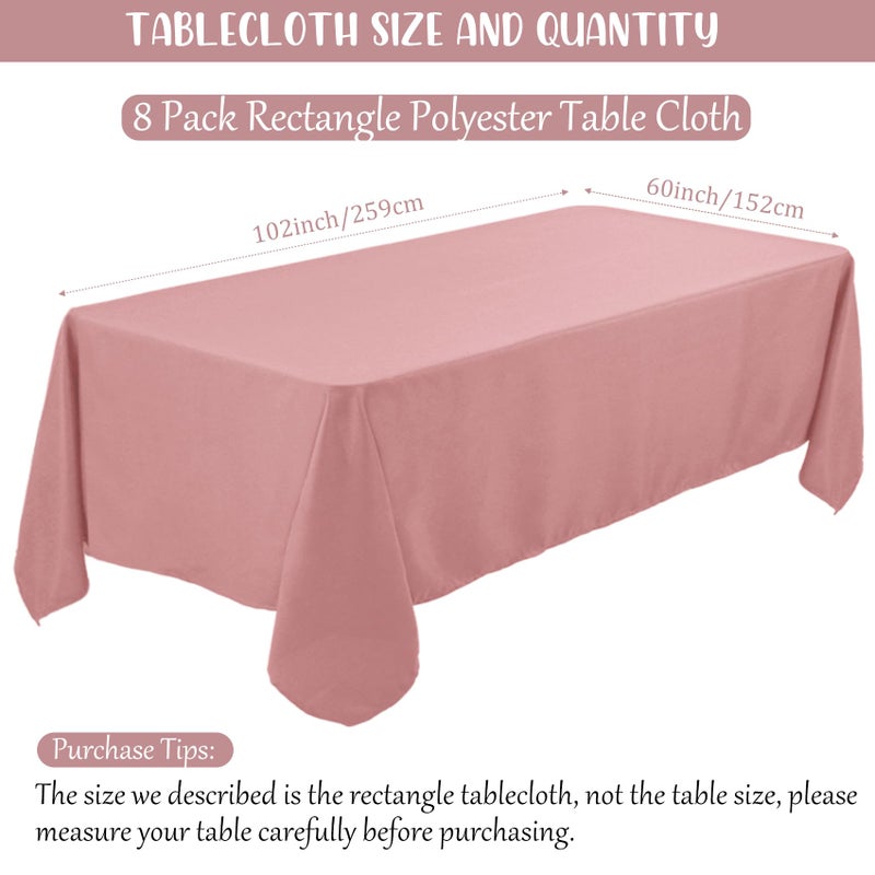 Fivenl 8 Pack Dusty Rose Tablecloth 60 x 102 Inch, Premium Rectangle Table Clothes for 6 Foot Rectangle Tables Washable Polyester Fabric Table Covers for Wedding Party Reception Banquet Buffet Restaurant - Image 2