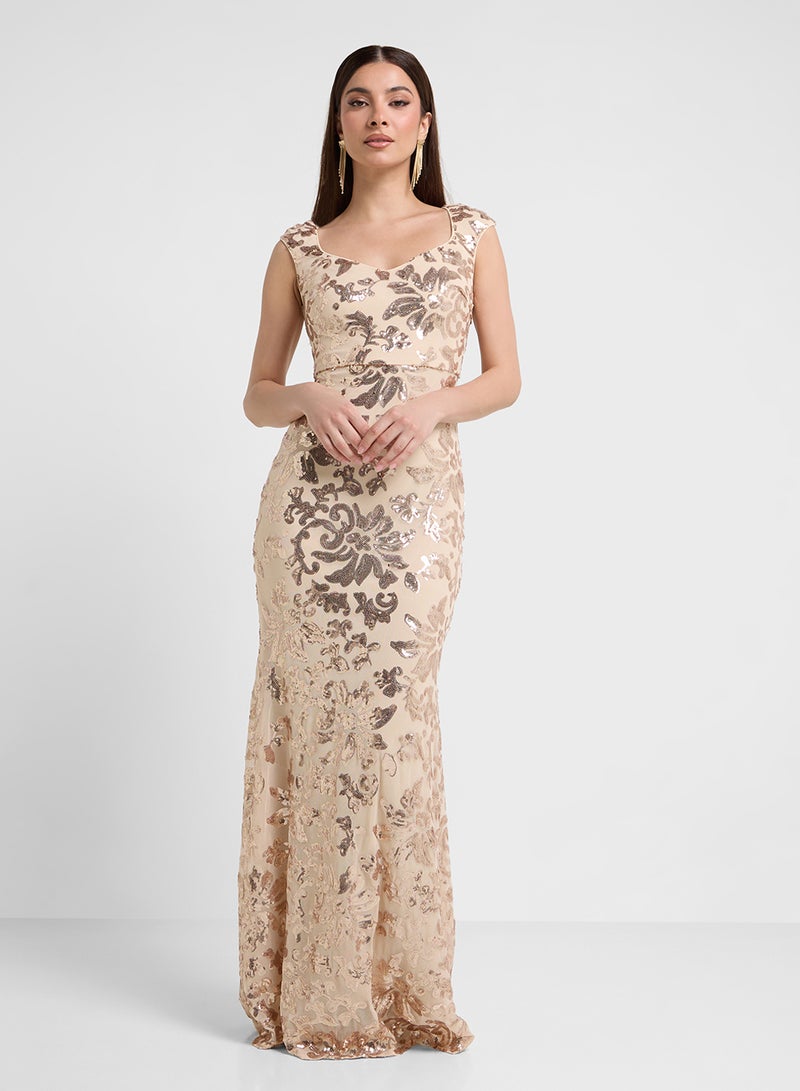 Ella Limited Edition Floral Sequin Gown Dress  - Image 1