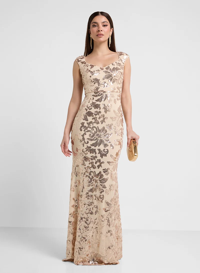 Ella Limited Edition Floral Sequin Gown Dress