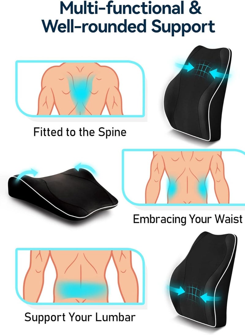 general Ergonomic Lumbar Support Cushion, Memory Foam Back Support for Car Seat Office Chair Gaming Chair, Backrest with Skin-friendly Cover & Dual Adjustable Straps, Black - Image 4