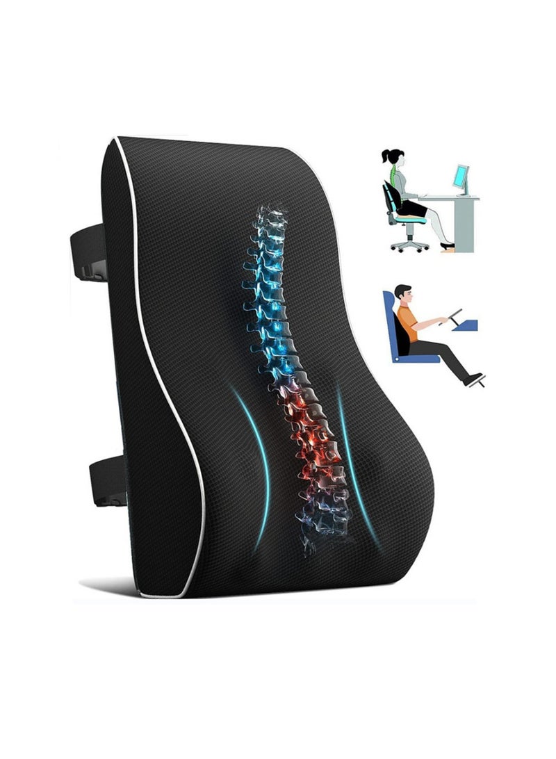 general Ergonomic Lumbar Support Cushion, Memory Foam Back Support for Car Seat Office Chair Gaming Chair, Backrest with Skin-friendly Cover & Dual Adjustable Straps, Black - Image 1