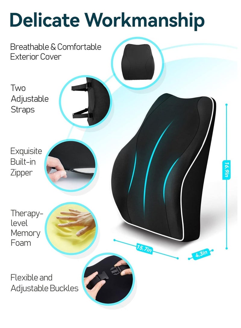 general Ergonomic Lumbar Support Cushion, Memory Foam Back Support for Car Seat Office Chair Gaming Chair, Backrest with Skin-friendly Cover & Dual Adjustable Straps, Black - Image 5