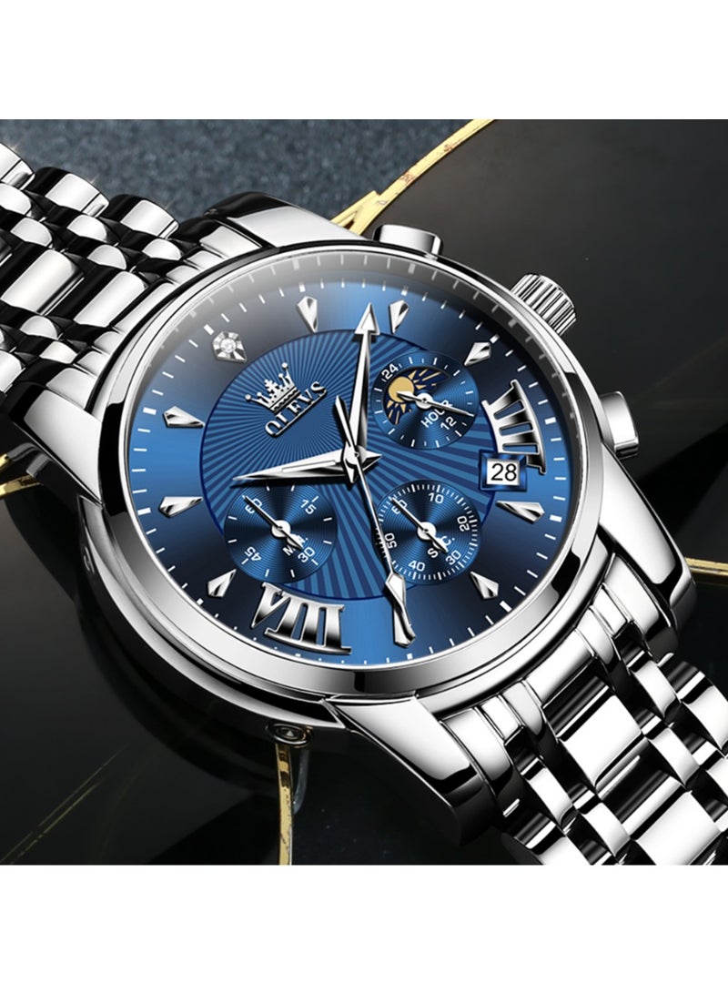 OLEVS Watches for Men Stainless Steel Quartz Water Resistant Watch 2892SIBU - Image 2