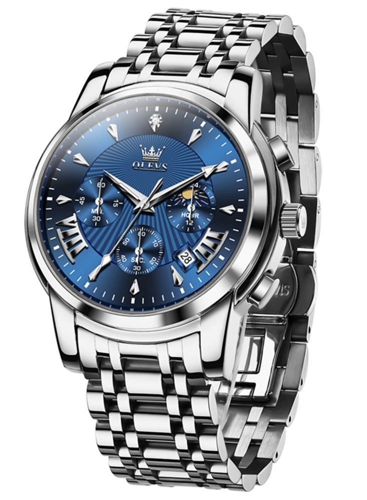 OLEVS Watches for Men Stainless Steel Quartz Water Resistant Watch 2892SIBU - Image 1