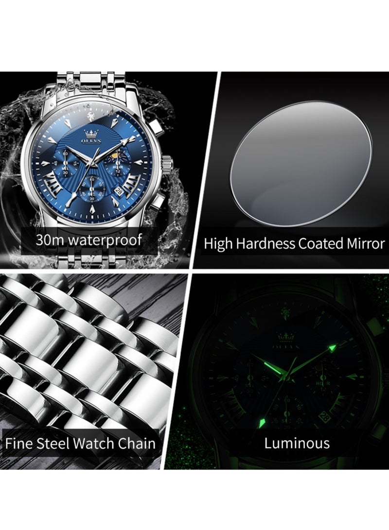 OLEVS Watches for Men Stainless Steel Quartz Water Resistant Watch 2892SIBU - Image 4