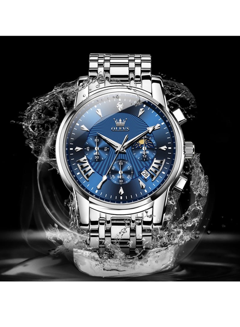 OLEVS Watches for Men Stainless Steel Quartz Water Resistant Watch 2892SIBU - Image 5