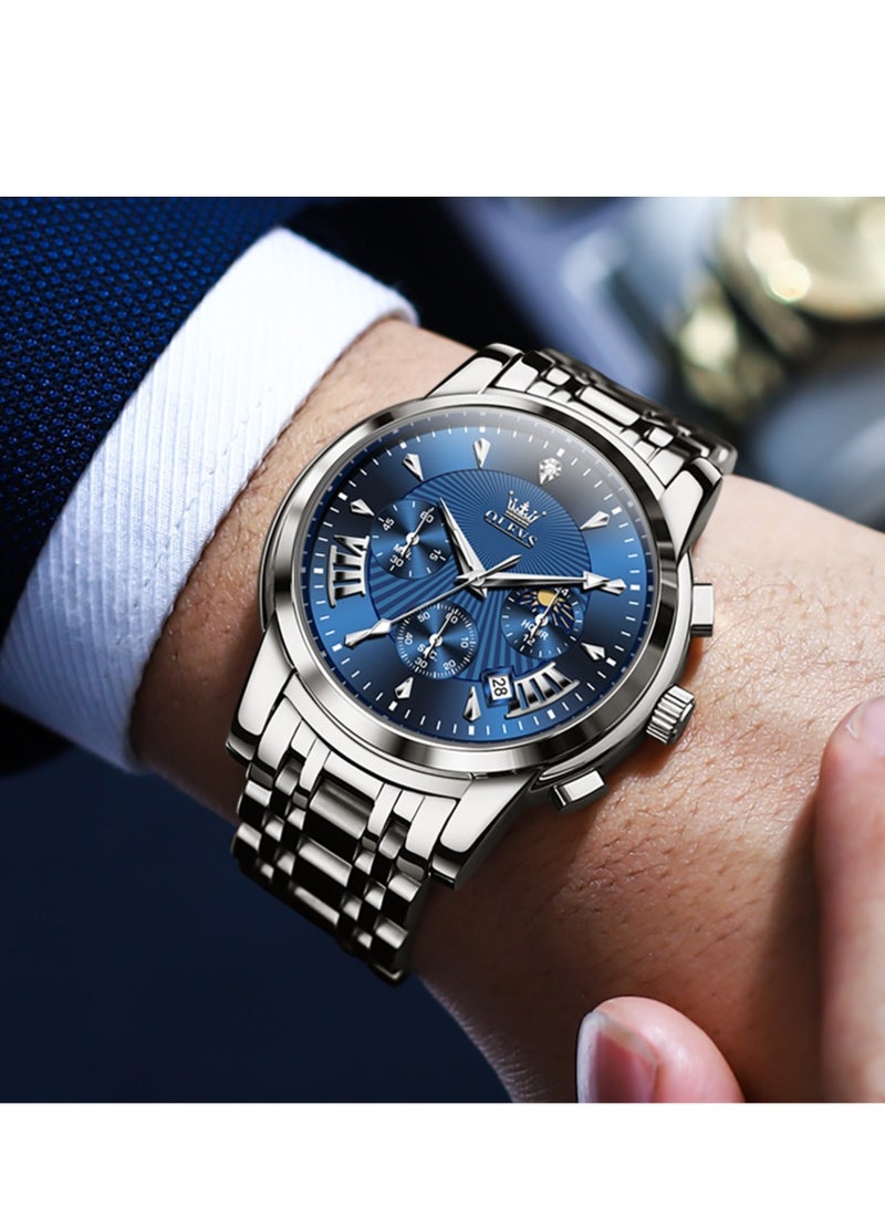 OLEVS Watches for Men Stainless Steel Quartz Water Resistant Watch 2892SIBU - Image 3