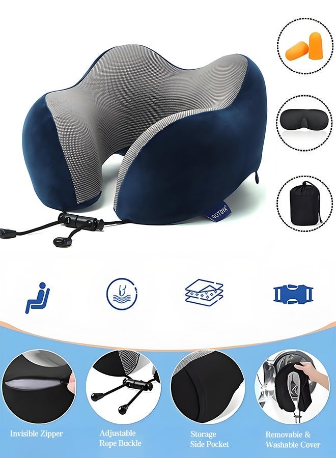 تاختيلا وسادة السفر بالطائرة -وسادة الأسفنج الذكي، والسفر، والنوم، والسيارات، والقطارات، والضروريات المنزلية الضرورية للرحلة (زرقاء) - Image 1